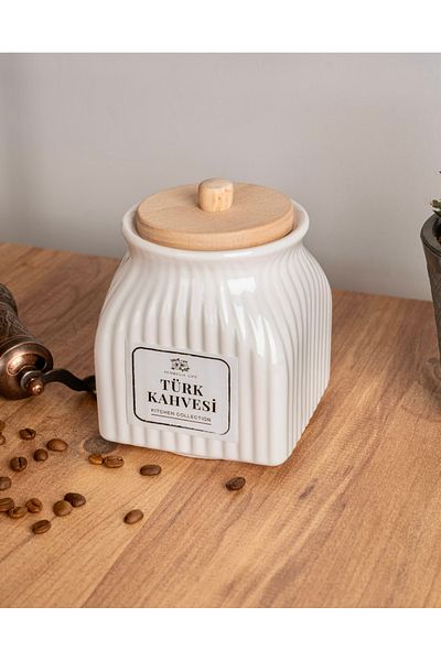 Kitchen Pembelia 500 ml White Porcelain Turkish Coffee Jar Storage Container