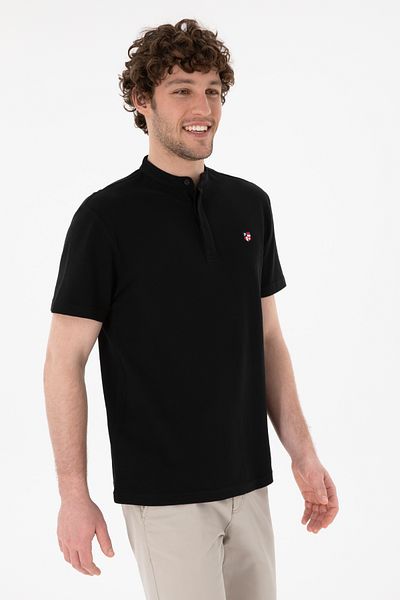 U.S. Polo Assn. Ανδρικό μπλουζάκι με κανονική εφαρμογή Judge Collar Μαύρο Basic 50305914 -vr046