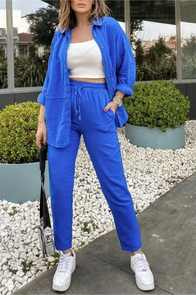 Suziş Γυναικείο 100% λινό πουκάμισο και παντελόνι 0009