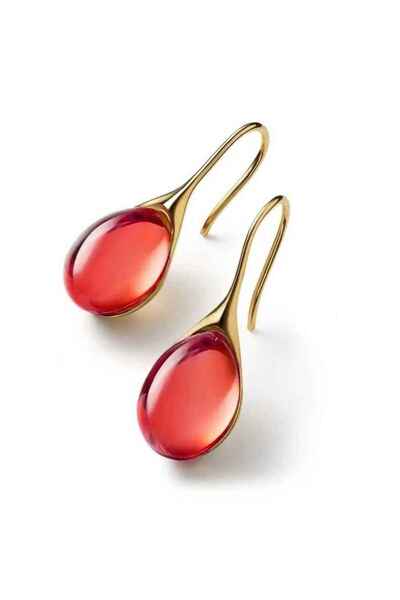 modasteps Kırmızı Renk Doğal Taş Kanca Küpe