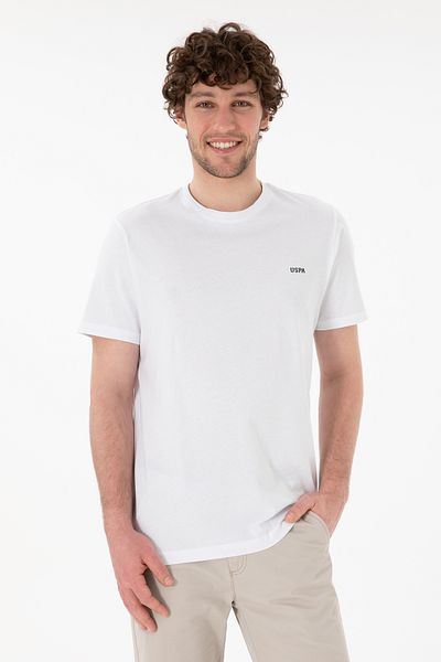 U.S. Polo Assn. Tricou alb de bază pentru bărbați, cu croiala normală, cu gâtul rotund 50305928-vr013