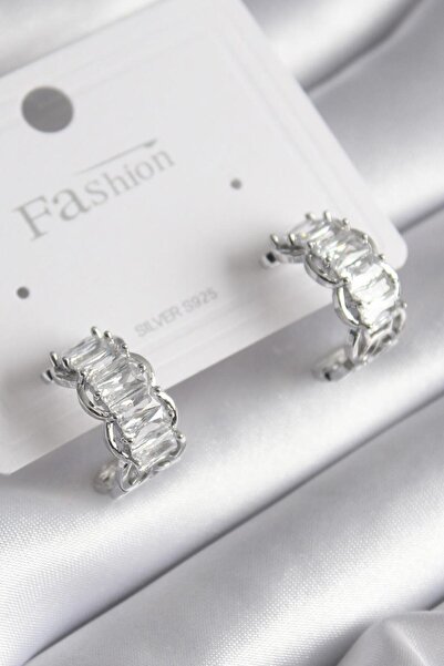 Genel Markalar Pirinç Gümüş Renk Zirkon Taşlı Kadın Küpe