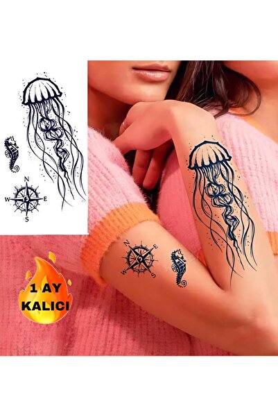 Mecit Tuhafiye 1 AY KALICI DENİZ ANASI PUSULA KOL BİLEK SIRT GEÇİCİ DÖVME