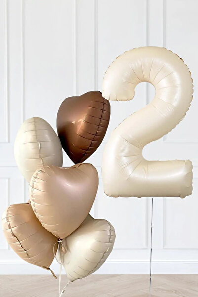Genel Markalar 2 Yaş Retro Bej Yaş Balonlu Latte Bej Kahve Kalpli Retro Doğum...
