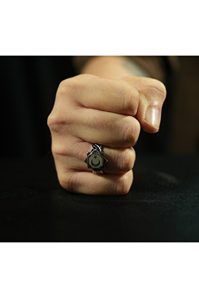 momqi Selçuklu Yıldızı İçinde Türk Bayrağı 925 Ayar Gümüş Yüzük