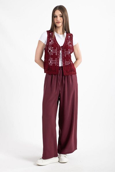 Hatun Atila Vestă acrilic pentru femei Hatunatila Roșu Claret - 5157
