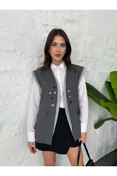 Elif Özbey Butik Anthracite Multi-Button Vest