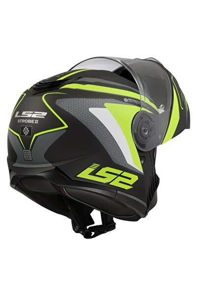LS2 STROBE 2 ÇENE AÇILIR KASK PHANTOM MAT TITANIUM NEON SARI