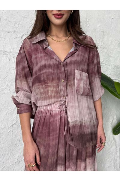 Elif Özbey Butik Plum Batik Patterned Chiffon Set
