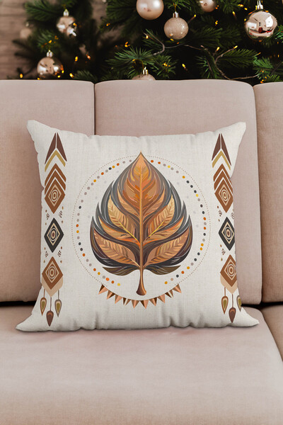 Sakallı Ethnic Bohemian Leaf Pattern Beige Pillow Cushion Cover Set 43X43