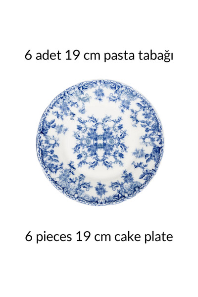 porselenden Blue Dream 6 Adet 19 Cm Porselen Mavi Klasik Pasta Tatlı Tabağı Servis Seti