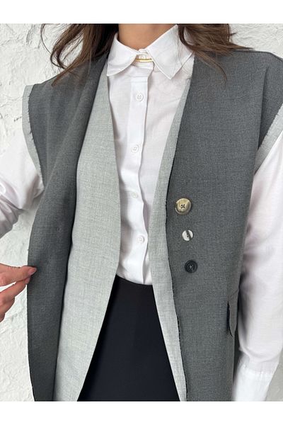 Elif Özbey Butik Anthracite Multi-Button Vest