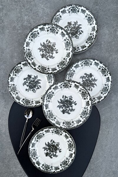 porselenden Antique Black 6-Person 19 cm Special Design Premium Porcelain Cake Plate Set