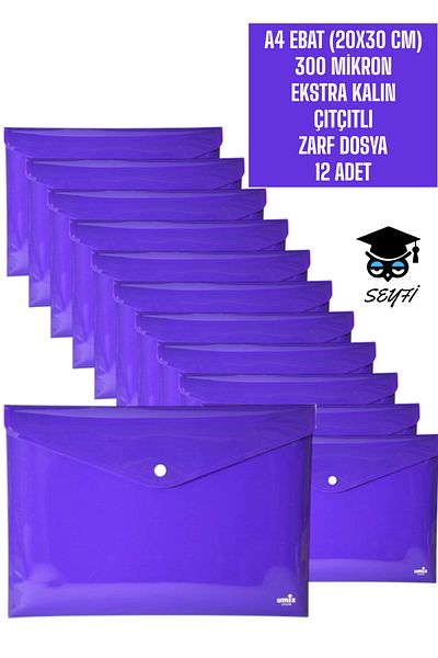 SEYFİKİRTASİYE 300 Micron Extra Thick A4 Size Zip Case, 12 Units