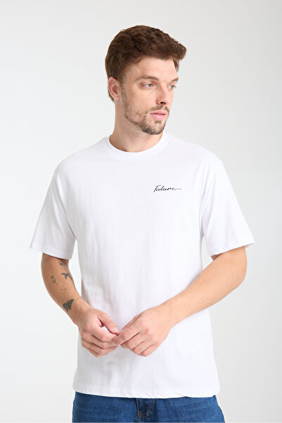 KAPHONE Tricou oversize pentru bărbați, cu decolteu, cu imprimeu viitor