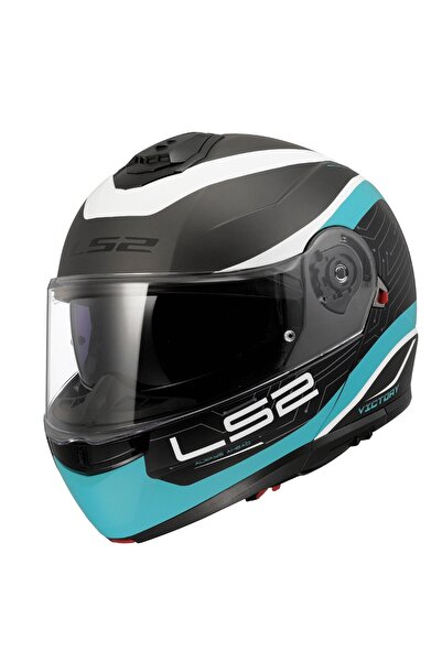 LS2 STROBE 2 ÇENE AÇILIR KASK VICTORY MAT TITANIUM BEYAZ METAL MAVİ