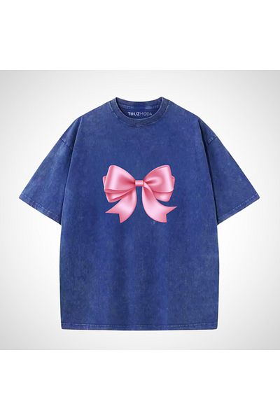 Touz Moda Tricou vintage oversize, lavabil, imprimat cu panglică