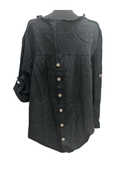 PHUTİ COLLECTION Broad-Cut Bluz with Netted Detail Buttons