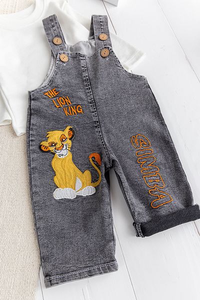 Babymod Baby Boy 2-Piece Denim Salopet Jumpsuit Set with Lion Figure