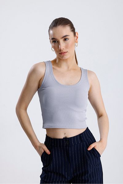 FV Οβάλ λαιμόκοψη με ραβδώσεις Bustier Crop Top