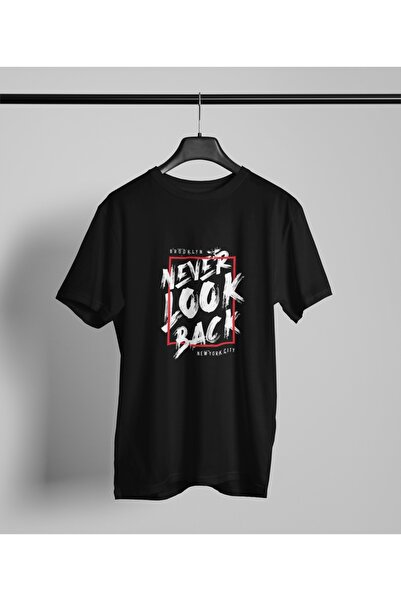 Butik تي شيرت مطبوع عليه Never Look Back مقاس كبير وياقة دائرية