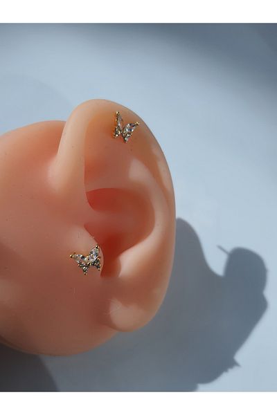 kurukafagift Butterfly Steel Zircon Stone Tragus Helix Lobe Cartilage Piercing