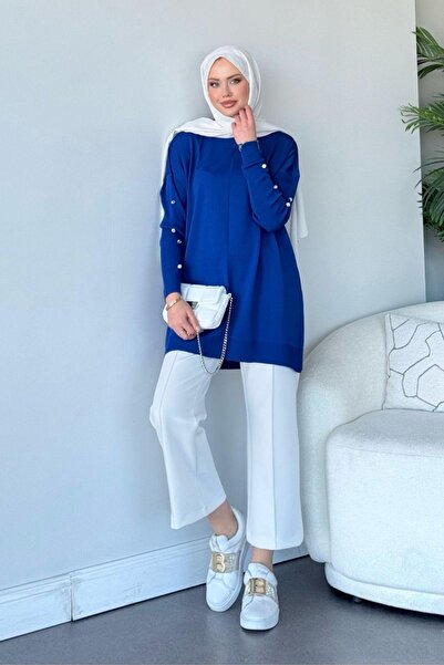 HAZA MODA Düğmeli Merserize Tunik Saks