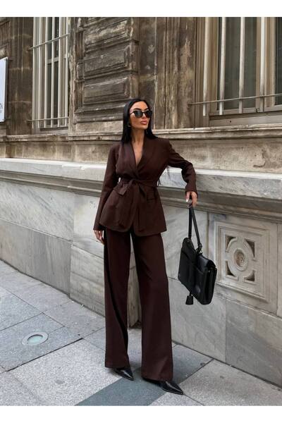 Rabury Butik Long Vest with Clove Belt - Palazzo Pants Set