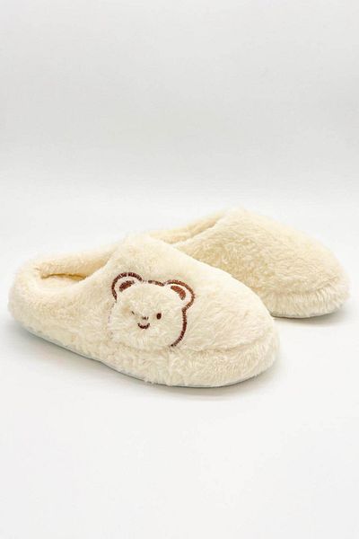 İKLİM LİFE Teddy Bear Printed Plush Women's House Slippers