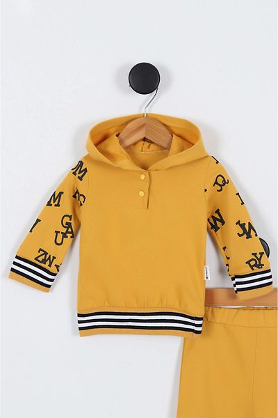Hippıl Baby Bebi̇too Baby&Kids 100% Cotton Vest Hooded Sweatshirt Bottom Top Tracksuit Set