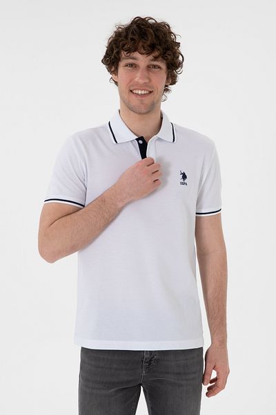 U.S. Polo Assn. تي شيرت رجالي ذو قصة ضيقة وياقة بولو باللون الأبيض 50305980 -vr013