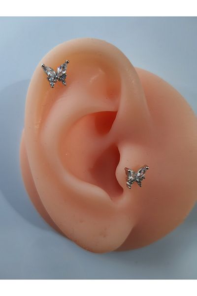 kurukafagift Butterfly Steel Zircon Stone Tragus Helix Lobe Cartilage Piercing