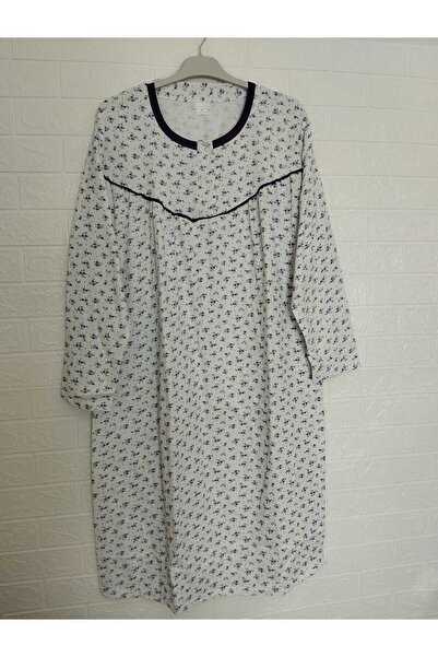 anne moda ankara Winter Oversize Cotton Mother's Nightgown - Raster, 3 Buttons, Plus Size