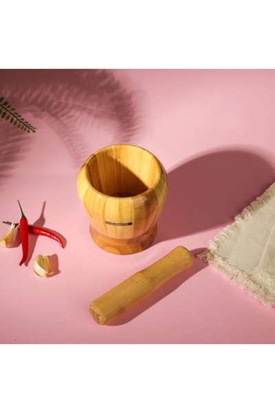 ROYALFORD وعاء طحن من الخيزران RF6108 | مجموعة الهاون والمدقة