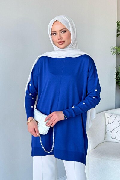 HAZA MODA Düğmeli Merserize Tunik Saks