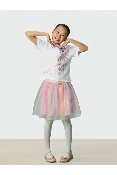 LC Waikiki Lcw Kids Ecru Crew Neck Sequin Embroidered Girl's T-Shirt