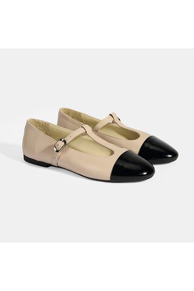 Desa Women's Cream Patent Leather T-Band Mary Jane Ballerina