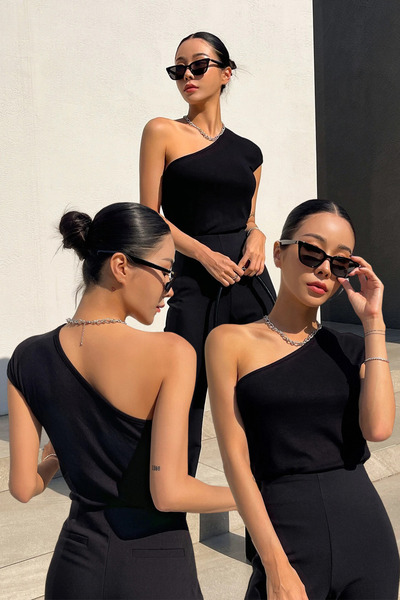 Lenezza Kadın Tek Omuz yarım kollu crop top bluz