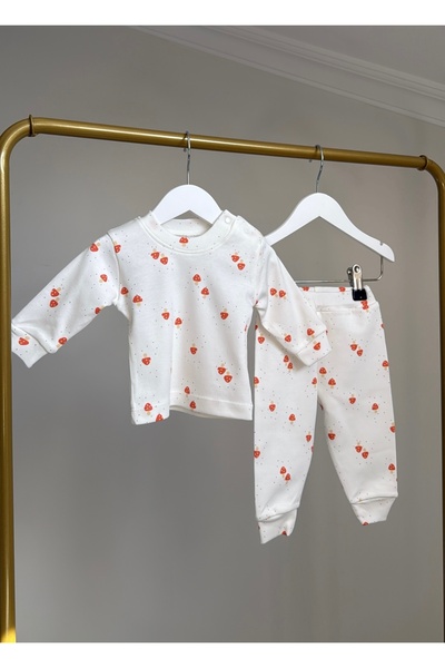 SUQVA %100 Pamuklu Uzun Kollu Desenli Bebek Pijama Takımı (0-12 Ay)