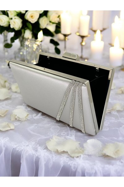 Generic Brand 2026 Special Series Silver Satin Cross Crystal Stone Women's Evening Dress Bag Sparkling Stylish Trend Wedding Engagement