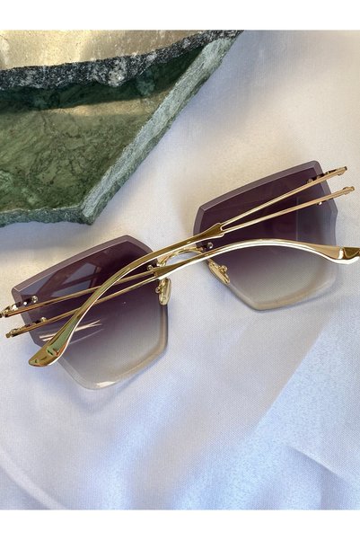 Mazzy Crystal Square Black-Purple Gradient Transition Gold Detailed Women's Sunglasses