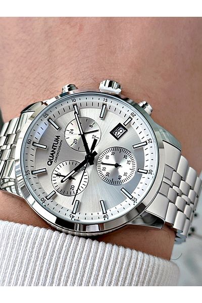 Quantum Function Silver Color 10 Atm Waterproof Steel Cord Steel Case Men Wrist Watch 1008.330