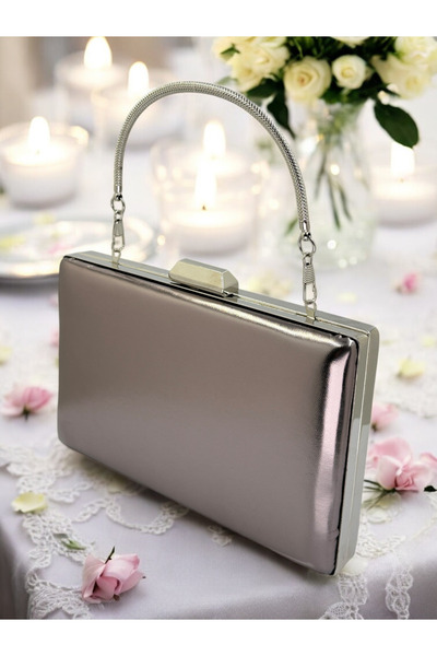 Wedding Fashion Geantă elegantă din piele mată, culoare antracit gri platină, pentru seară, nuntă sau logodnă.