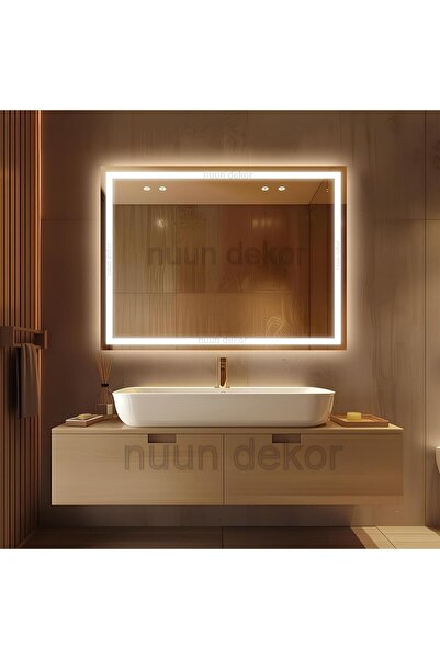 NUUN DEKOR 80x60 Günışığı Ledli Kumlamalı Banyo Aynası Modern Dekoratif Ayna ...