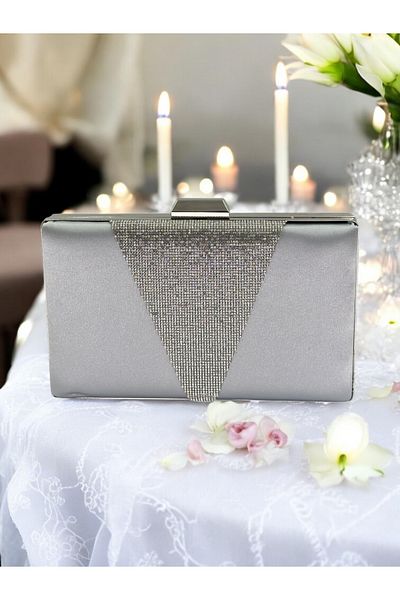 Wedding Fashion Geanta de seara din satin gri platinat geanta de seara geanta de nunta de logodna