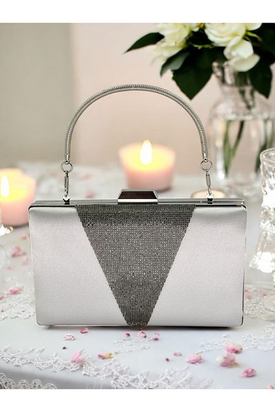 Wedding Fashion Satin Argintiu Platină Piatră Mâner Metalic Geantă Rochie De Seară Geantă De Seară Geantă De Nuntă De Logodnă