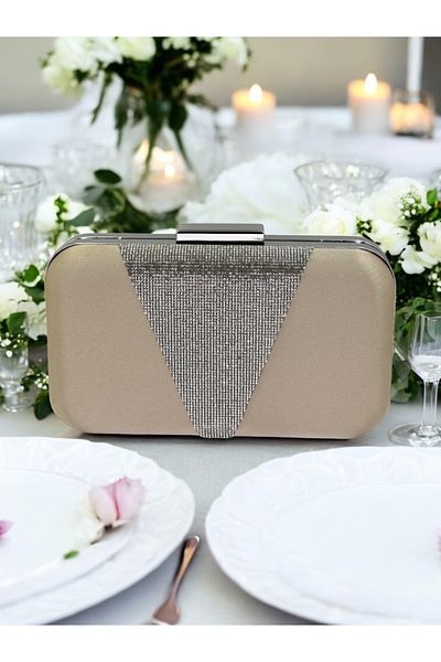 Wedding Fashion Culoare Nudă Satin Argintiu Piatră Geantă Rochie De Seară Geantă De Seară Geantă De Nuntă De Logodnă