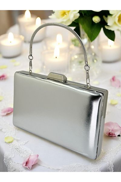 MidStore Silver Gray Lame Color Skin Leather Matte Leather Evening Dress Bag Evening Bag Engagement Wedding Bag