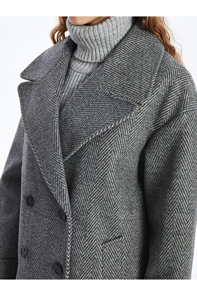 LC Waikiki LCW Vision Jacket Collar Patterned Women's Cashmere Coat