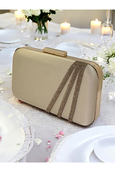 Generic Brand Special Design Nude Satin Evening Dress Bag with Rosegold Stone...